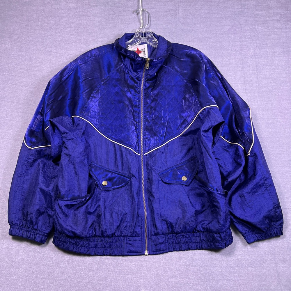 Active Frontier Vintage Quilted Colorblock‎ Bomber Jacket Mens Large Blue Nylon